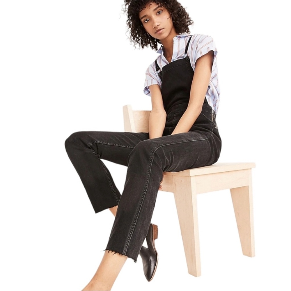Madewell Skinny Overalls In Lunar Wash Elmdale Size Medium Black Cotton Stretch